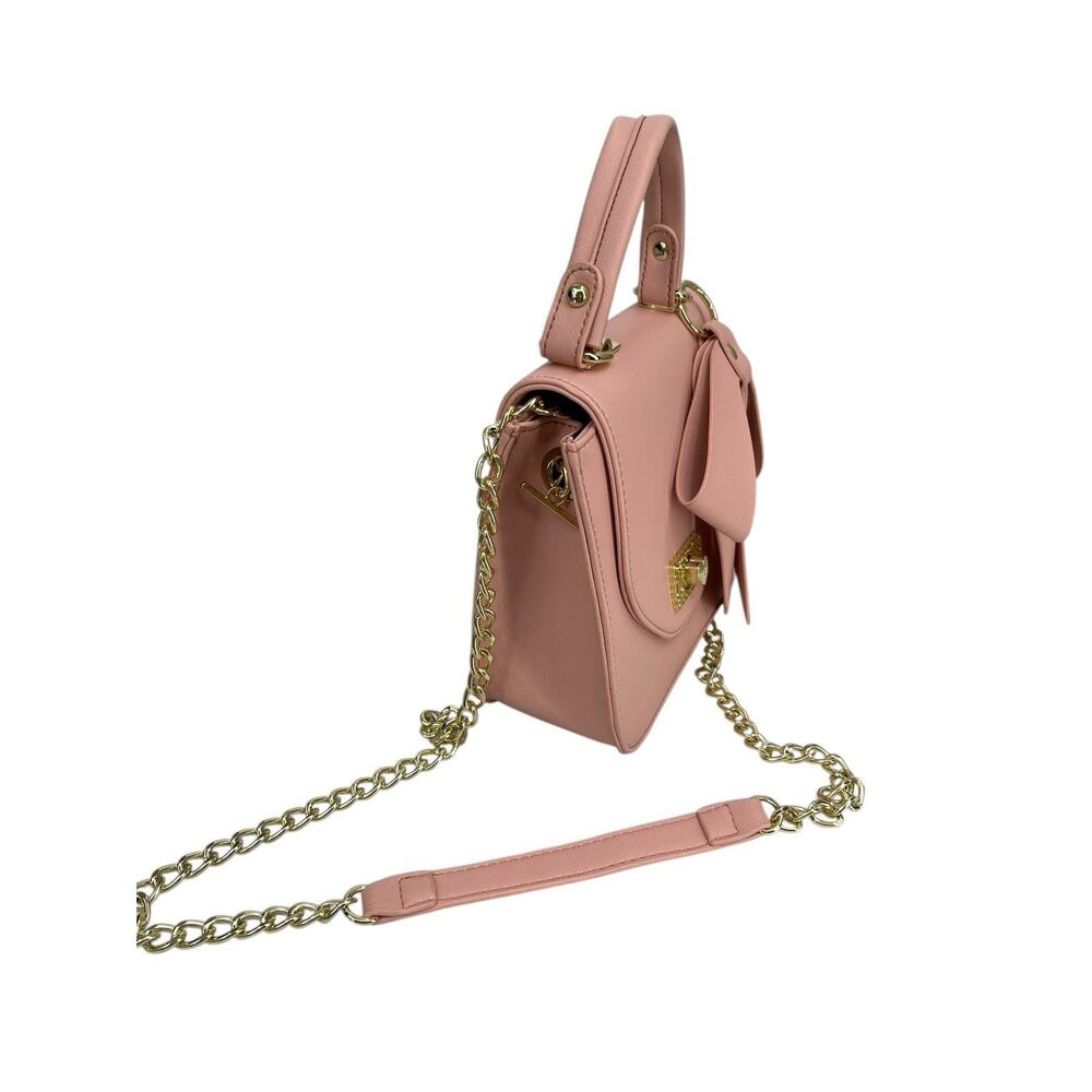 Betsey Johnson Pink Purse Bag Top Handle Strap Pink Bow - Picture 4 of 14